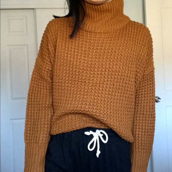 Topshop Sweaters - Topshop Chunky Crochet Knit Burnt Orange Funnel Neck Sweater. Women’s US size 2.